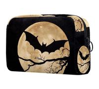 Beauty case da donna, con silhouette di pipistrello nero sulla luna, borsa da viaggio per articoli da toeletta grande, pratica borsa organizer con cerniera, Multi, 18.5x7.5x13cm/7.3x3x5.1in, Beauty