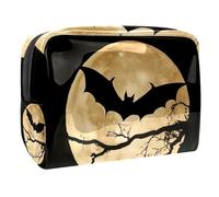 Beauty case da donna, con silhouette di pipistrello nero sulla luna, per articoli da toeletta da viaggio, grande, in PVC, pratico astuccio organizer con cerniera, Multi, 18.5x7.5x13cm/7.3x3x5.1in,