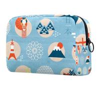 Beauty case da donna, con simboli della cultura giapponese, borsa da viaggio per articoli da toeletta grande, pratica borsa organizer con cerniera, Multi, 18.5x7.5x13cm/7.3x3x5.1in, Beauty case