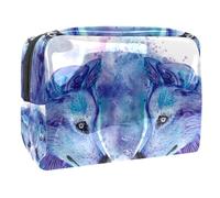 Beauty case da donna, con stampa ad acquerello, motivo: volti di lupi, da viaggio, grande, in PVC, pratico organizer con cerniera, Multi, 18.5x7.5x13cm/7.3x3x5.1in, Beauty case