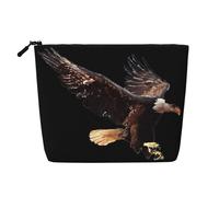Beauty case da donna con stampa aquila, in finto lino, grande capacità, perfetta per i viaggi e l'uso quotidiano, Nero , Taglia unica