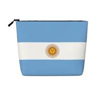 Beauty case da donna con stampa bandiera argentina, in finto lino, grande capacità, perfetta per i viaggi e l'uso quotidiano, Nero , Taglia unica