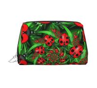 Beauty case da donna con stampa con ali di farfalla, borsa portatile in pelle per cosmetici, organizer da viaggio, con cerniera argentata, Coccinella rossa., One Size, Astuccio per trucchi