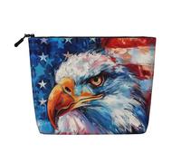 Beauty case da donna con stampa con aquila patriottica, in finto lino, grande capacità, perfetta per i viaggi e l'uso quotidiano, Nero , Taglia unica