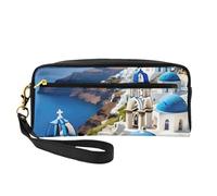 Beauty case da donna con stampa dell'isola greca vista sul mare, compagno di viaggio, per articoli da toeletta per scuola e ufficio