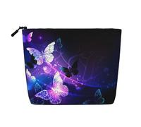 Beauty case da donna, con stampa di farfalle, colore bianco e viola, borsa per cosmetici portatile, capiente organizer da viaggio per trucchi, Nero , Taglia unica