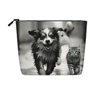 Beauty case da donna con stampa di gatto che piove, in finto lino, grande capacità, perfetta per i viaggi e l'uso quotidiano, Nero , Taglia unica