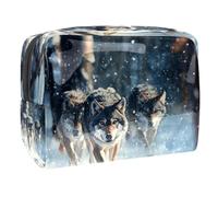 Beauty case da donna, con stampa di lupi della foresta delle nevi, borsa da viaggio grande in PVC per trucchi, con cerniera, Multi, 18.5x7.5x13cm/7.3x3x5.1in, Beauty case