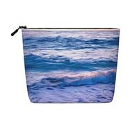 Beauty case da donna con stampa di onde oceaniche e tramonto sulla spiaggia, Nero , Taglia unica
