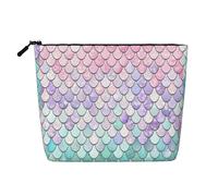 Beauty case da donna con stampa di sirena, rosa pastello, viola, acqua, tè, borsa per cosmetici da donna, borsa da viaggio per cosmetici, Nero , Taglia unica