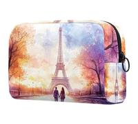 Beauty case da donna, con stampa di Torri di Parigi, acquerello, per articoli da toeletta da viaggio, grande, pratica borsa organizer con cerniera, Multi, 18.5x7.5x13cm/7.3x3x5.1in, Beauty case
