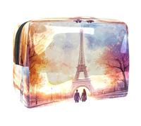 Beauty case da donna, con stampa di Torri di Parigi, acquerello, per articoli da toeletta da viaggio, grande, in PVC, pratico astuccio organizer con cerniera, Multi, 18.5x7.5x13cm/7.3x3x5.1in, Beauty