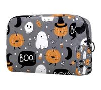Beauty case da donna, con stampa di zucca, teschi e fantasmi, da viaggio, grande, con cerniera, Multi, 18.5x7.5x13cm/7.3x3x5.1in, Beauty case