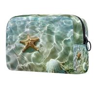 Beauty case da donna con stelle marine, conchiglie, con cerniera, organizer per cosmetici da viaggio, Multi, 18.5x7.5x13cm/7.3x3x5.1in, Art Deco