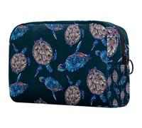 Beauty case da donna, con tartaruga marina blu su sfondo scuro, borsa da viaggio per articoli da toeletta grande, pratica borsa organizer con cerniera, Multi, 18.5x7.5x13cm/7.3x3x5.1in, Beauty case
