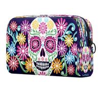 Beauty case da donna, con teschio di zucchero, motivo floreale e scritta "Day of the Dead", per articoli da toeletta da viaggio, grande, con cerniera, Multi, 18.5x7.5x13cm/7.3x3x5.1in, Beauty case