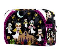 Beauty case da donna, con teschio e ali fantasmi di teschio, borsa da viaggio grande per trucchi, pratica borsa organizer con cerniera, Multi, 18.5x7.5x13cm/7.3x3x5.1in, Beauty case