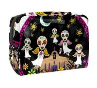 Beauty case da donna, con teschio e ali fantasmi di teschio e ali da viaggio, grande, in PVC, con cerniera, Multi, 18.5x7.5x13cm/7.3x3x5.1in, Beauty case