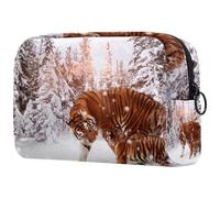 Beauty case da donna, con tigre e scritta in inglese "Mother and Baby on Snowland", borsa da viaggio grande per trucchi, pratica borsa organizer con cerniera, Multi, 18.5x7.5x13cm/7.3x3x5.1in, Beauty