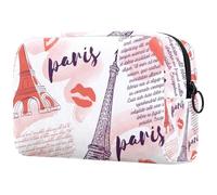 Beauty case da donna, con torre Eiffel, baci, cuori, trousse da viaggio, grande, pratica borsa organizer con cerniera, Multi, 18.5x7.5x13cm/7.3x3x5.1in, Beauty case