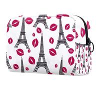 Beauty case da donna, con torre Eiffel e baci, per articoli da toeletta da viaggio, grande, pratica borsa organizer con cerniera, Multi, 18.5x7.5x13cm/7.3x3x5.1in, Beauty case