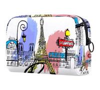 Beauty case da donna, con Torre Eiffel e edifici cittadini, borsa da viaggio per articoli da toeletta grande, pratica borsa organizer con cerniera, Multi, 18.5x7.5x13cm/7.3x3x5.1in, Beauty case