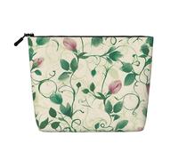 Beauty case da donna, con triangoli gialli e marroni, portatile, da viaggio, organizer quotidiano con cerniera, Fiore di vite, Taglia unica