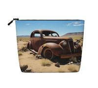 Beauty case da donna, con triangoli gialli e marroni, portatile, da viaggio, organizer quotidiano con cerniera, Ruote abbandonate nel deserto, Taglia unica