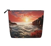 Beauty case da donna, con triangoli gialli e marroni, portatile, da viaggio, organizer quotidiano con cerniera, Scogliera rossa della spiaggia, Taglia unica