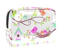 Beauty case da donna, con uccellini che cantano sui rami, borsa da toeletta da viaggio, grande, in PVC, pratica custodia organizer con cerniera, Multi, 18.5x7.5x13cm/7.3x3x5.1in, Beauty case