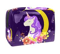 Beauty case da donna, con unicorno magico con luna e fiore, per articoli da toeletta da viaggio, grande, in PVC, pratico astuccio organizer con cerniera, Multi, 18.5x7.5x13cm/7.3x3x5.1in, Beauty case