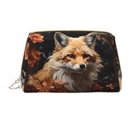 Beauty case da donna con volpe e fiori, grande capacità, borsa da viaggio in pelle PU con cerniera, organizer portatile e aperto