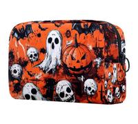 Beauty case da donna, con zucca di Halloween, fantasmi, pipistrelli incrociati, trousse da viaggio, grande, pratica borsa organizer con cerniera, Multi, 18.5x7.5x13cm/7.3x3x5.1in, Beauty case