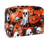Beauty case da donna, con zucca di Halloween, fantasmi, pipistrelli incrociati, trousse da viaggio, grande, in PVC, con cerniera, Multi, 18.5x7.5x13cm/7.3x3x5.1in, Beauty case