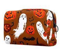 Beauty case da donna, con zucche di Halloween, fantasmi e pipistrelli, borsa da viaggio per articoli da toeletta grande, pratica borsa organizer con cerniera, Multi, 18.5x7.5x13cm/7.3x3x5.1in, Beauty
