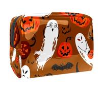 Beauty case da donna, con zucche di Halloween, fantasmi e pipistrelli, da viaggio, grande, in PVC, con cerniera, Multi, 18.5x7.5x13cm/7.3x3x5.1in, Beauty case