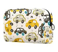 Beauty case da donna, disegnato a mano, motivo: Cars on The Road, borsa da viaggio per articoli da toeletta grande, pratica borsa organizer con cerniera, Multi, 18.5x7.5x13cm/7.3x3x5.1in, Beauty case