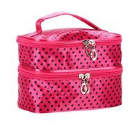 Beauty case da donna, grande, da viaggio, doppio, in lino, colore rosso rosa, A, Taglia unica
