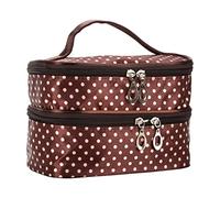 Beauty case da donna, grande, da viaggio, doppio, in lino, colore rosso rosa, C, Taglia unica