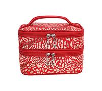 Beauty case da donna, grande, da viaggio, doppio, in lino, colore rosso rosa, E, Taglia unica