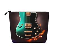 Beauty case da donna, in finto lino, con stampa di chitarra, grande capacità, perfetta per i viaggi e l'uso quotidiano, Nero , Taglia unica