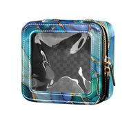 Beauty case da donna in marmo blu reale verde trasparente con cerniera, Marmo Blu Royal Verde, 1 size