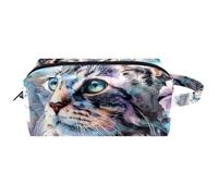 Beauty case da donna in pelle con disegno di un bellissimo gatto con acquerello floreale con manico, borsa da viaggio impermeabile da appendere, piccolo astuccio per bambini, Multicolore 04,