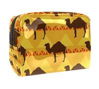Beauty case da donna, motivo cammelli egiziani e triangolari, borsa da viaggio grande in PVC per trucchi, pratica borsa organizer con cerniera, Multi, 18.5x7.5x13cm/7.3x3x5.1in, Beauty case