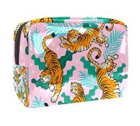 Beauty case da donna, motivo: tigri nella giungla, borsa da viaggio grande in PVC per trucchi, con cerniera, Multi, 18.5x7.5x13cm/7.3x3x5.1in, Beauty case