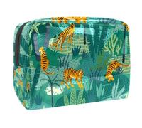 Beauty case da donna, motivo: tigri nella giungla, borsa da viaggio grande in PVC per trucchi, con cerniera, Multi, 18.5x7.5x13cm/7.3x3x5.1in, Beauty case