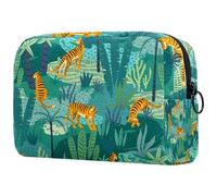Beauty case da donna, motivo: tigri nella giungla, borsa da viaggio per articoli da toeletta grande, pratica borsa organizer con cerniera, Multi, 18.5x7.5x13cm/7.3x3x5.1in, Beauty case