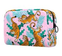 Beauty case da donna, motivo: tigri nella giungla, borsa da viaggio per articoli da toeletta grande, pratica borsa organizer con cerniera, Multi, 18.5x7.5x13cm/7.3x3x5.1in, Beauty case