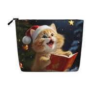 Beauty case da donna per prato e giardino, organizer da viaggio portatile, borsa da toilette con chiusura a zip, Carino gatto cantare canti natalizi, Taglia unica