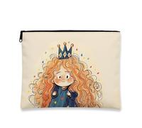 Beauty case da principessa, graziosa borsa da viaggio per ragazze, piccola borsa portatile in tela con cerniera, borsa da toilette regalo di compleanno, Beige, 7x9 Inch, principessa